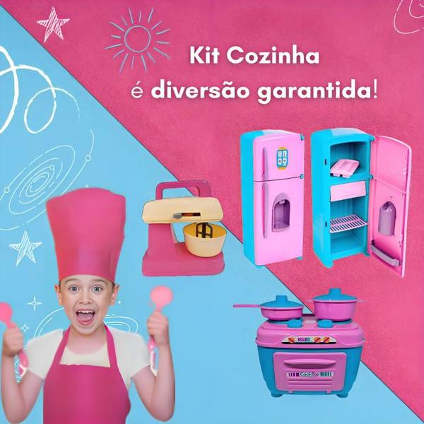 Imagem de Kit Cozinha Infantil Brinquedo C/ Geladeira Fogão Batedeira