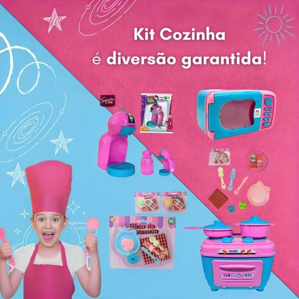 Imagem de Kit Cozinha Infantil Brinquedo Fogão Cafeteira Microndas 