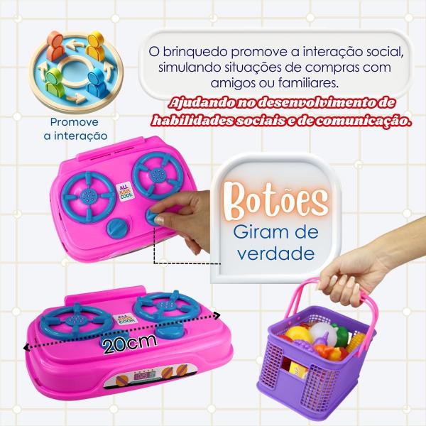 Imagem de Kit Cozinha Infantil Brinquedo Fogão + Cesta Frutas Legumes Cor Colorido