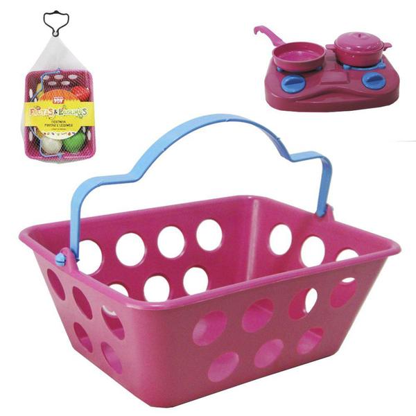 Imagem de Kit cozinha infantil com cesta + fogao e acessorios 5 pecas na rede - TOYMASTER