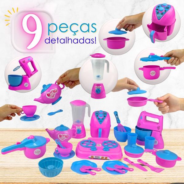 Imagem de Kit Cozinha Infantil Completa Comida Fogão Air Fryer Zuka