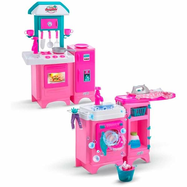 Imagem de Kit Cozinha Infantil Completa e Lavanderia Lava e Passa - Magic Toys