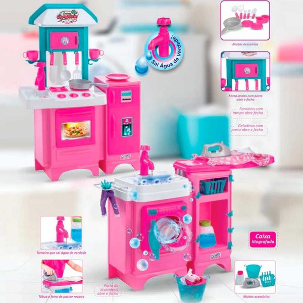 Imagem de Kit Cozinha Infantil Completa e Lavanderia Lava e Passa - Magic Toys