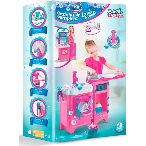 Imagem de Kit Cozinha Infantil Completa e Lavanderia Lava e Passa - Magic Toys