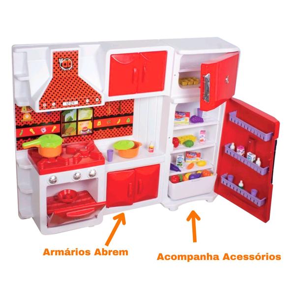 Imagem de Kit Cozinha Infantil Completa Geladeira Fogao 85cm Vermelho