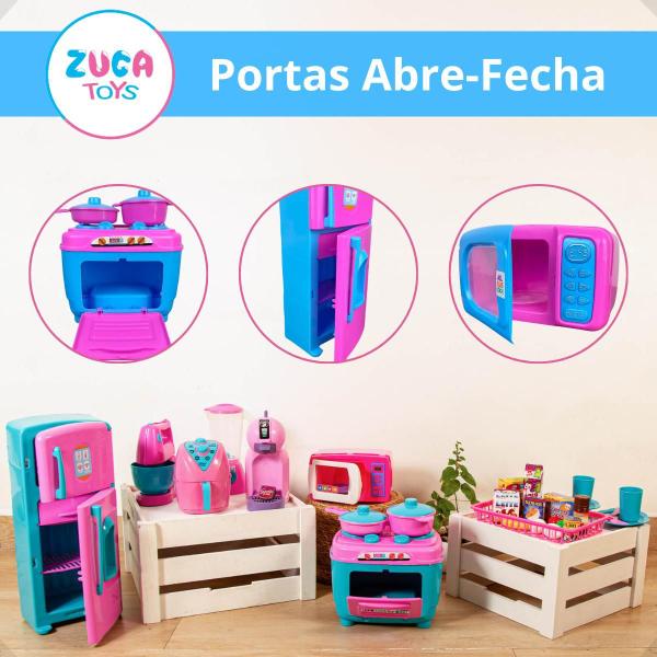 Imagem de Kit Cozinha Infantil Completo 32 Peças Geladeira Fogão Comidas Eletrodomésticos