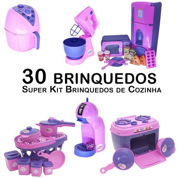 Imagem de Kit Cozinha Infantil Geladeira BatedeiraCafeteira Fogão 28p