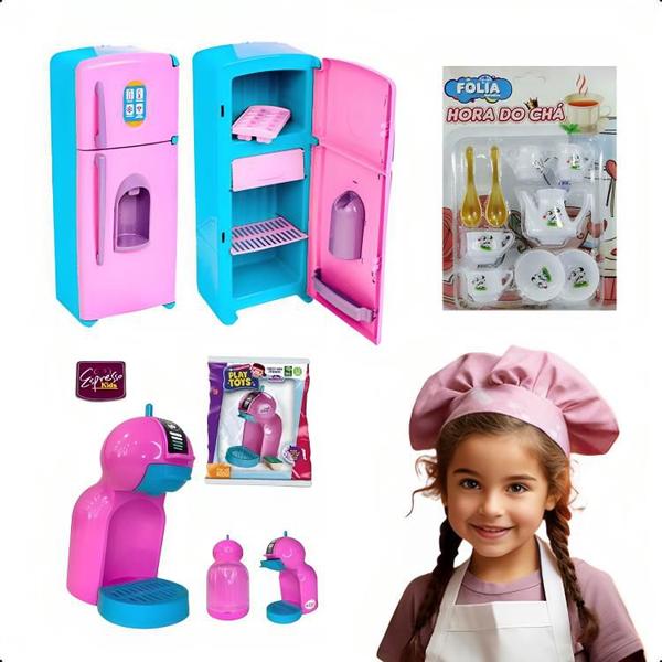 Imagem de Kit Cozinha Infantil Geladeira Cafeteira C/ Hora do Chá