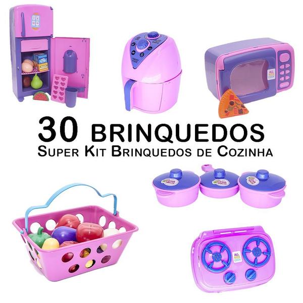 Imagem de Kit Cozinha Infantil Geladeira Microondas Mercado Fogão 30pç