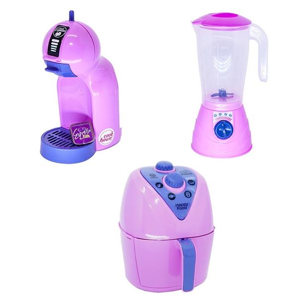 Imagem de Kit Cozinha Infantil Geladeira Rosa Branco Mercado Louça 41p