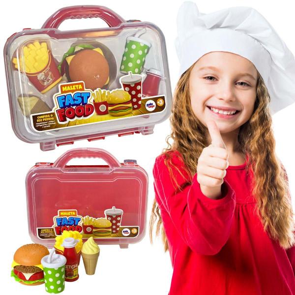 Imagem de Kit Cozinha Infantil Maleta Lanche Hamburguer Fast Food Paki