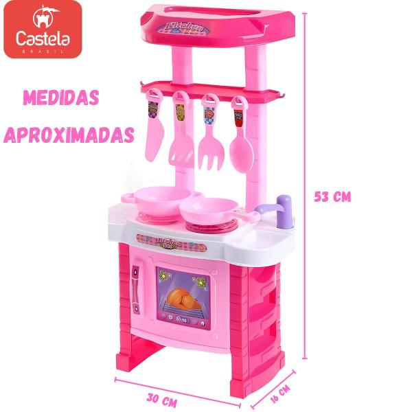 Imagem de Kit Cozinha Infantil Rosa com Fumaça Luz e Som + Frutinhas Crec Crec Castela