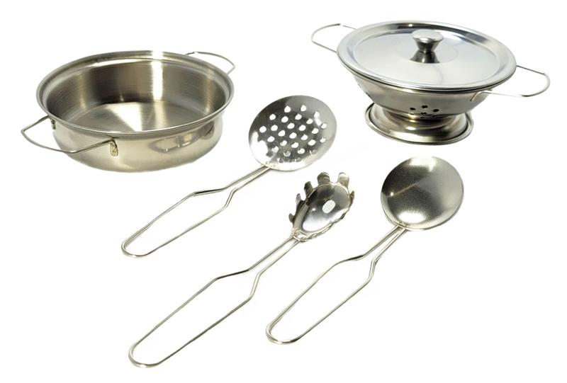 Imagem de Kit Cozinha Inox Escorredor Braskit Brinquedo Infantil com Panelinha e Acessorios