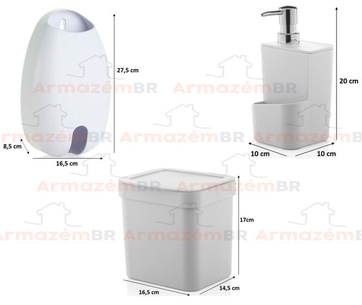 Imagem de Kit Cozinha Lixeira 2,5 Litros Dispenser Porta Detergente Dispenser Sacolas - Ou