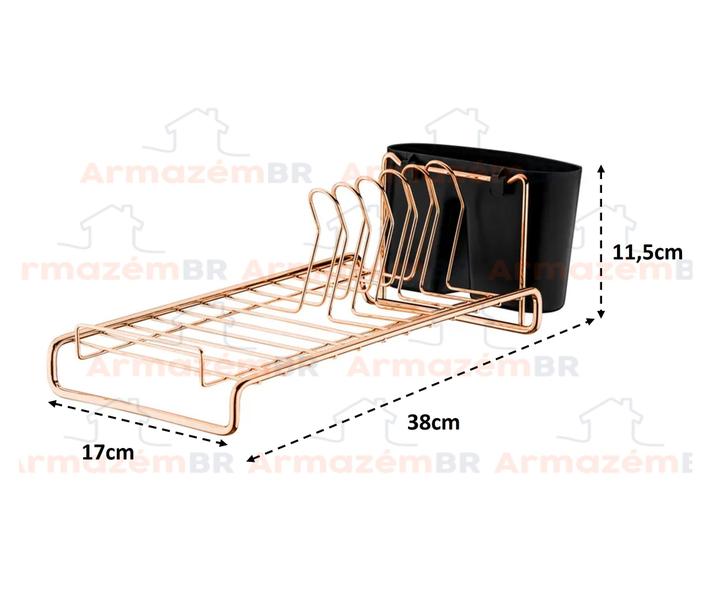 Imagem de Kit Cozinha Lixeira 2,5L Escorredor De Louças Organizador De Pia Rose Gold - Future