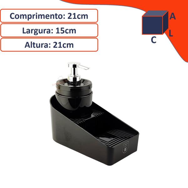 Imagem de Kit Cozinha Lixeira 2,5L Organizador De Pia Com Dispenser Detergente Porta Esponja Preto - Crippa