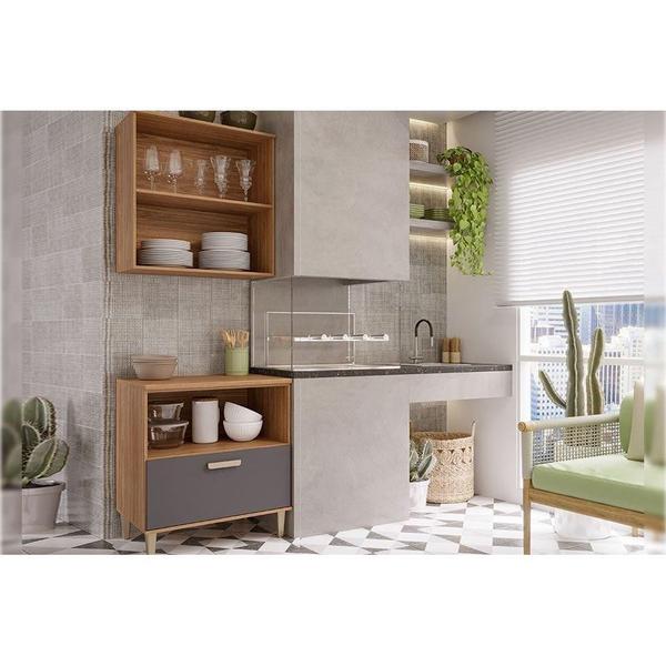 Imagem de Kit Cozinha Modulada 2 Peças Bella s/ Portas (1Aéreo+1Balcão) 80cm Freijo/Titanium-MGM