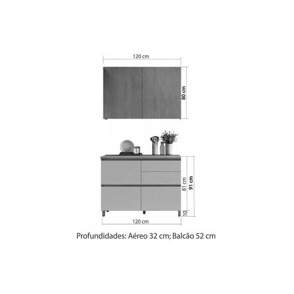 Imagem de Kit Cozinha Modulada 2 Peças Rainha (1Aéreo+1Balcão) C2P44 Branca/Nature-Nesher