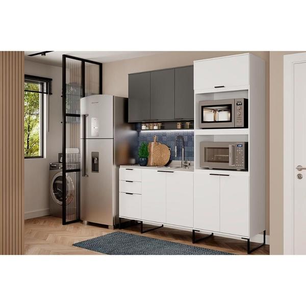 Imagem de Kit Cozinha Modulada 3 Peças Alpha (1Aéreo+1Balcão+1TorreQuente) C3P74 Branco/Cinza Titanio - Carraro