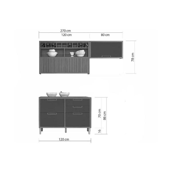 Imagem de Kit Cozinha Modulada 3 Peças Imperatriz (2Aéreos+1Balcão) C6P45 Freijo/Off White - Nesher