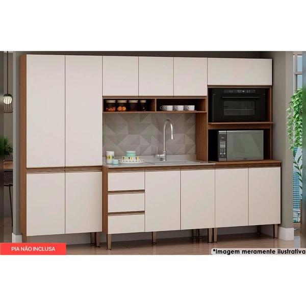 Imagem de Kit Cozinha Modulada 4 Peças Azaléia (2Aéreos+1Balcão+1Paneleiro) Ebano/Off White - Genialflex