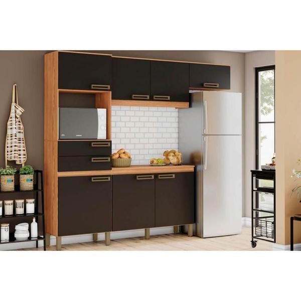 Imagem de Kit Cozinha Modulada 4 Peças B107 c/ 7 Portas e 2 Gavetas 225cm Nature/Preto - Henn