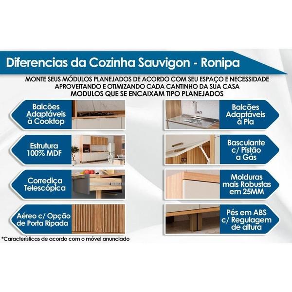 Imagem de Kit Cozinha Modulada 6 Peças Sauvignon (3Aéreos+2Balcões+1TorreQuente) C6P92 Amendoa/Grafite - Ronipa