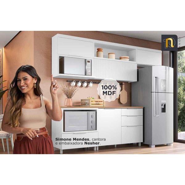 Imagem de Kit Cozinha Modulada 7 Peças Marquesa (3Aéreos+3Balcões+1Paneleiro) C6P87 Nature/Verde - Nesher