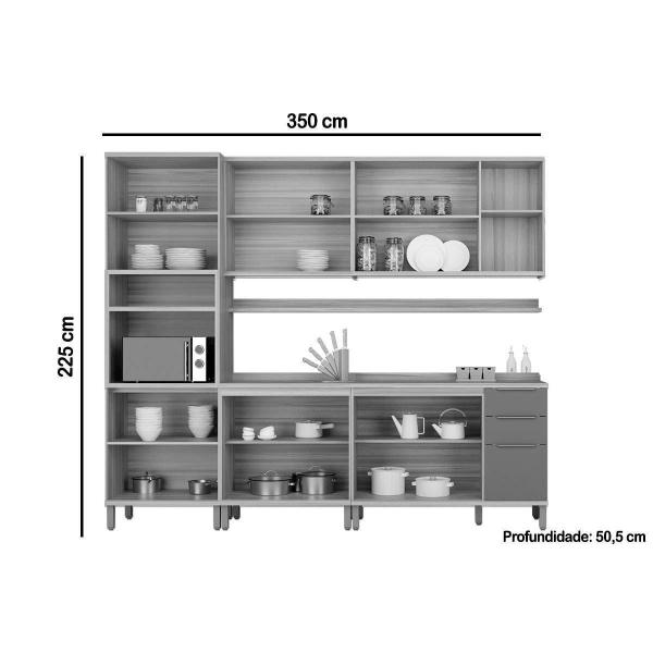 Imagem de Kit Cozinha Modulada 7 Peças Sauvignon (2Aéreos+2Balcões+1TorreQuente+2Complementos) C7P93 Amendoa/Grafite - Ronipa