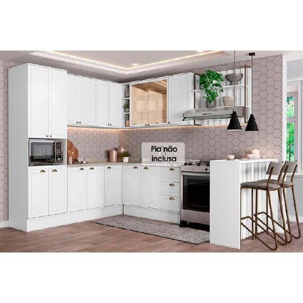 Imagem de Kit Cozinha Modulada 9 Peças Bella (3Aéreos+3Balcões+1TorreQuente+1Ilha+1Complemento) C9P200 Branco-Carraro