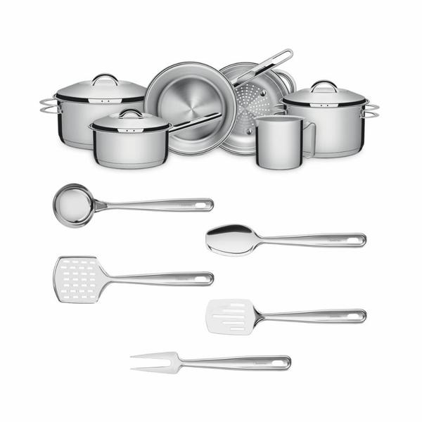 Imagem de Kit Cozinha Panelas Solar Aço Inox Fundo Triplo 11 Peças Com Utensílios - Tramontina