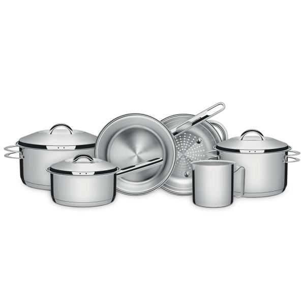 Imagem de Kit Cozinha Panelas Solar Aço Inox Fundo Triplo 11 Peças Com Utensílios - Tramontina