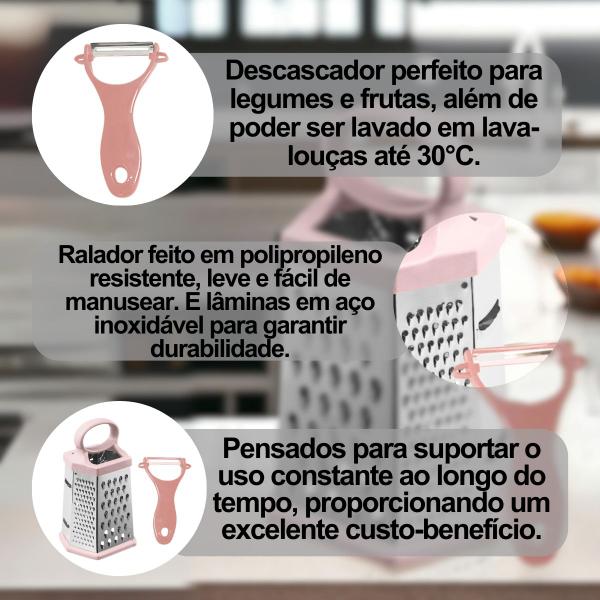 Imagem de Kit Cozinha Rosa Moderno Ralador Com Descascador De Alimentos Prático Multiuso