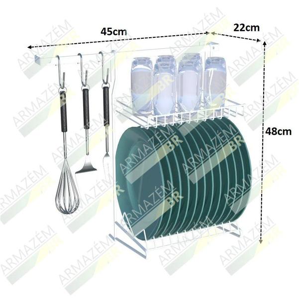 Imagem de Kit Cozinha Suspensa 5 Peças Escorredor Barra Gancho Utensílio Essence Branco - KIT 01 Dicarlo