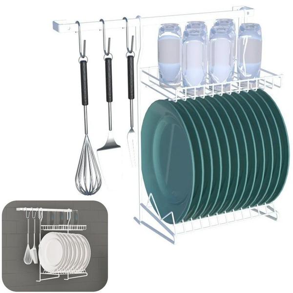 Imagem de Kit Cozinha Suspensa 5 Peças Escorredor Barra Gancho Utensílio Essence Branco - KIT 01 Dicarlo