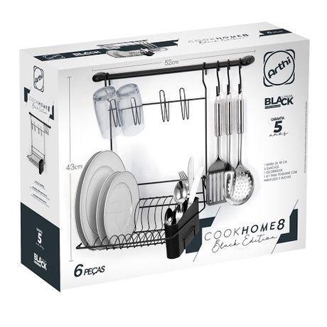 Imagem de Kit Cozinha Suspensa Cook Home 8 Black Escorredor De Louças de Parede Porta Talher Edition  Arthi