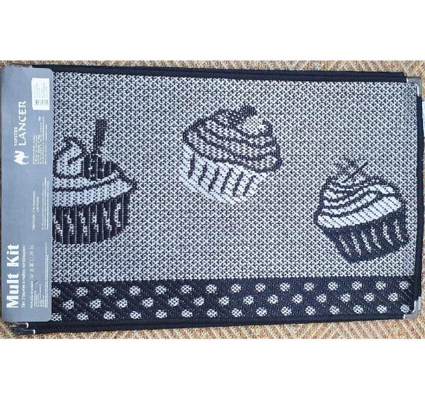 Imagem de Kit Cozinha Tapete Cupcake Preto Cinza Lancer Sisal 3 Peças Antiderrapante  KS78