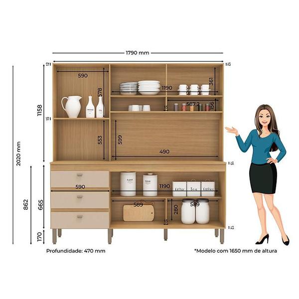 Imagem de Kit Cozinha Thainá Carvalho Americano Off White - Incorplac