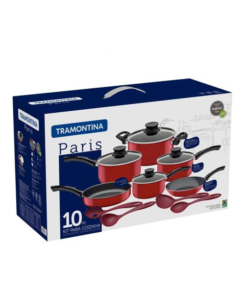 Imagem de Kit Cozinha Tramontina Paris Antiaderente Vermelho 10 Peças