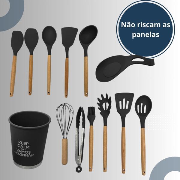 Imagem de Kit Cozinha Utensílios Silicone Resistente13pçs Preto