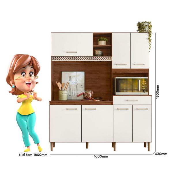 Imagem de Kit Cozinha Yara 160 - 7 Portas 1 Gaveta - Avelã / Off White Cristal