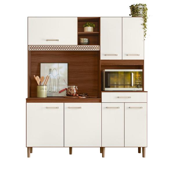 Imagem de Kit Cozinha Yara 160 - 7 Portas 1 Gaveta - Avelã / Off White Cristal