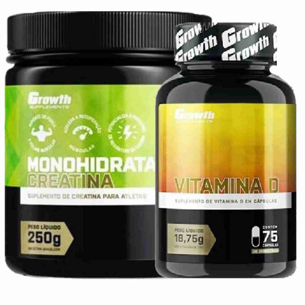 Imagem de Kit Creatina 250g Monohidratada + Vitamina D 75 Caps Growth