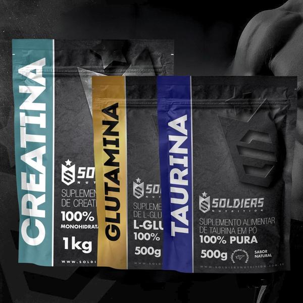 Imagem de Kit: Creatina Monohidratada 1Kg + Glutamina 500g + Taurina 500g - 100% Pura Importada - Soldiers Nutrition