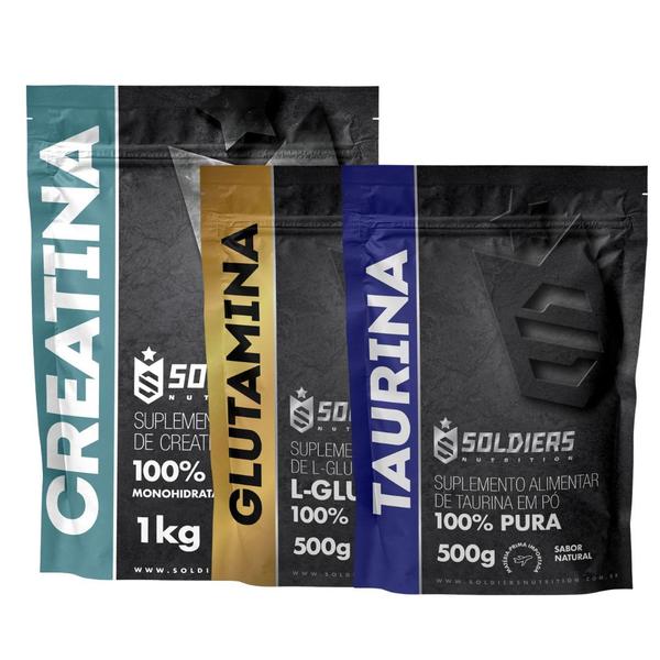 Imagem de Kit: Creatina Monohidratada 1Kg + Glutamina 500g + Taurina 500g - 100% Pura Importada - Soldiers Nutrition