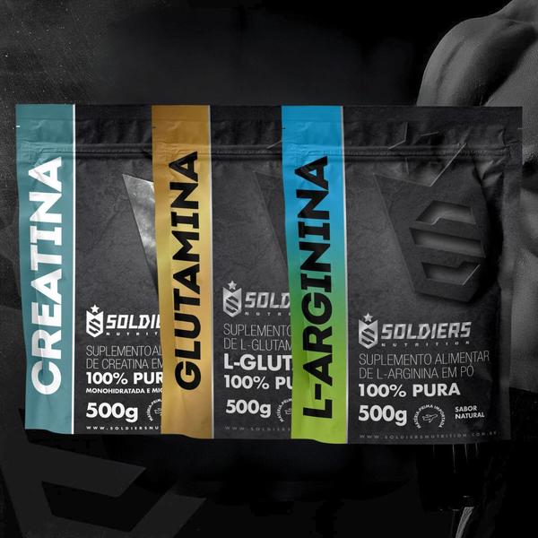 Imagem de Kit: Creatina Monohidratada 500g + Glutamina 500g + Arginina 500g - 100% Pura importada - Soldiers Nutrition