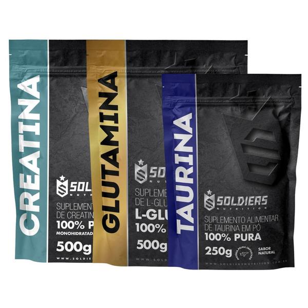 Imagem de Kit: Creatina Monohidratada 500g + Glutamina 500g + Taurina 250g - 100% Pura Importada - Soldiers Nutrition