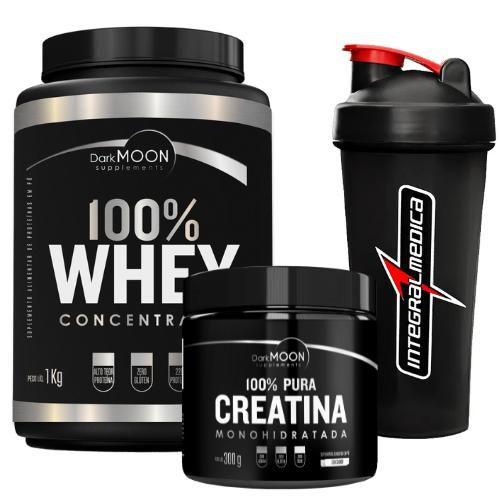 Imagem de Kit Creatina Monohidratada Pura 300g + 100% Whey Concentrated Cookies Pote1kg + Coqueteleira Integralmédica