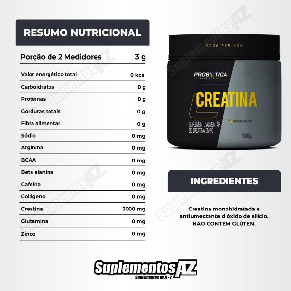 Imagem de Kit Creatina Pura 100g Probiotica + Vitamina C 120 Caps Growth