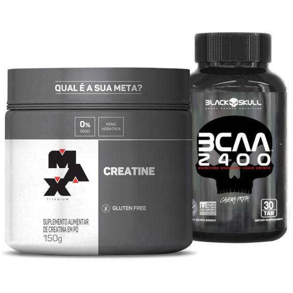 Kit Creatina Pura 150g Max Titanium + Bcaa 30 Caps Black Skull Imagem de Kit Creatina Pura 150g Max Titanium + Bcaa 30 Caps Black Skull